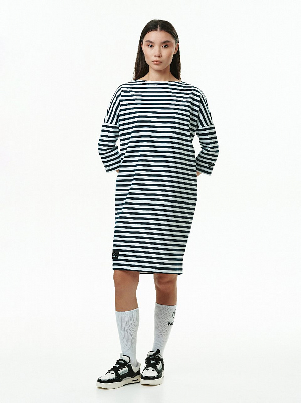 Платье  THE BAD FRIENDS Dress T-shirt Stripes белый-темно-синий