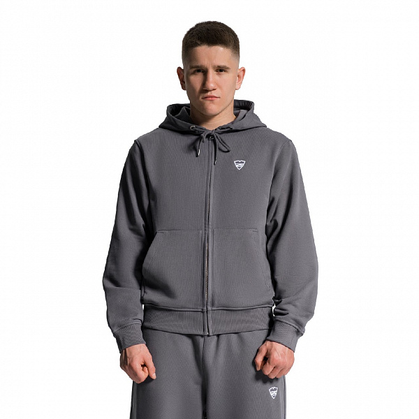 Худи Питерский щит "База" на молнии т.серый