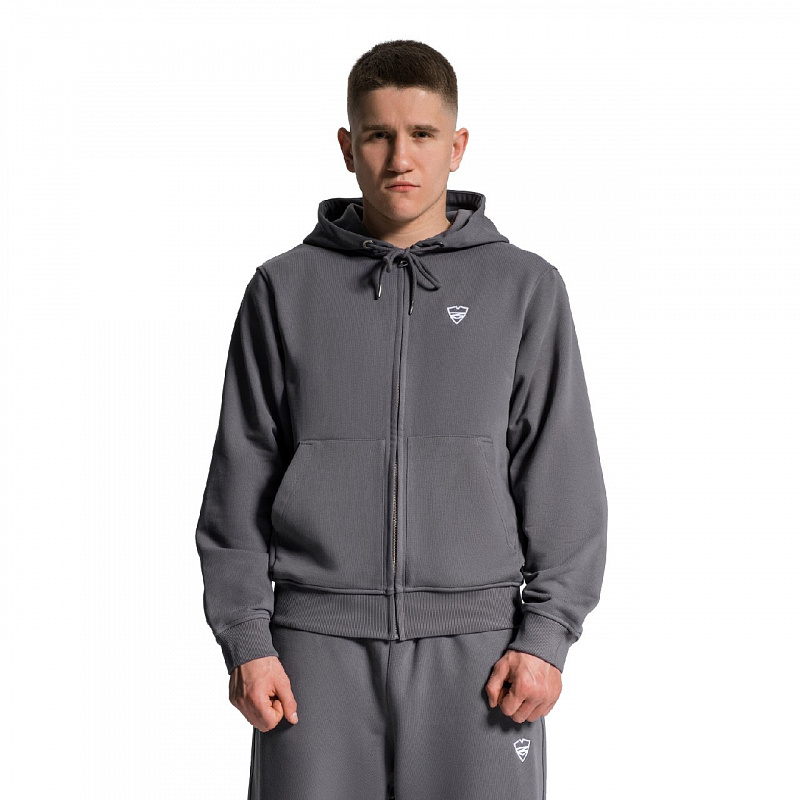 Худи Питерский щит "База" на молнии т.серый