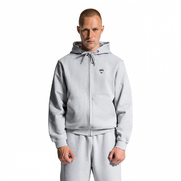 Худи Питерский щит "База" на молнии серый меланж