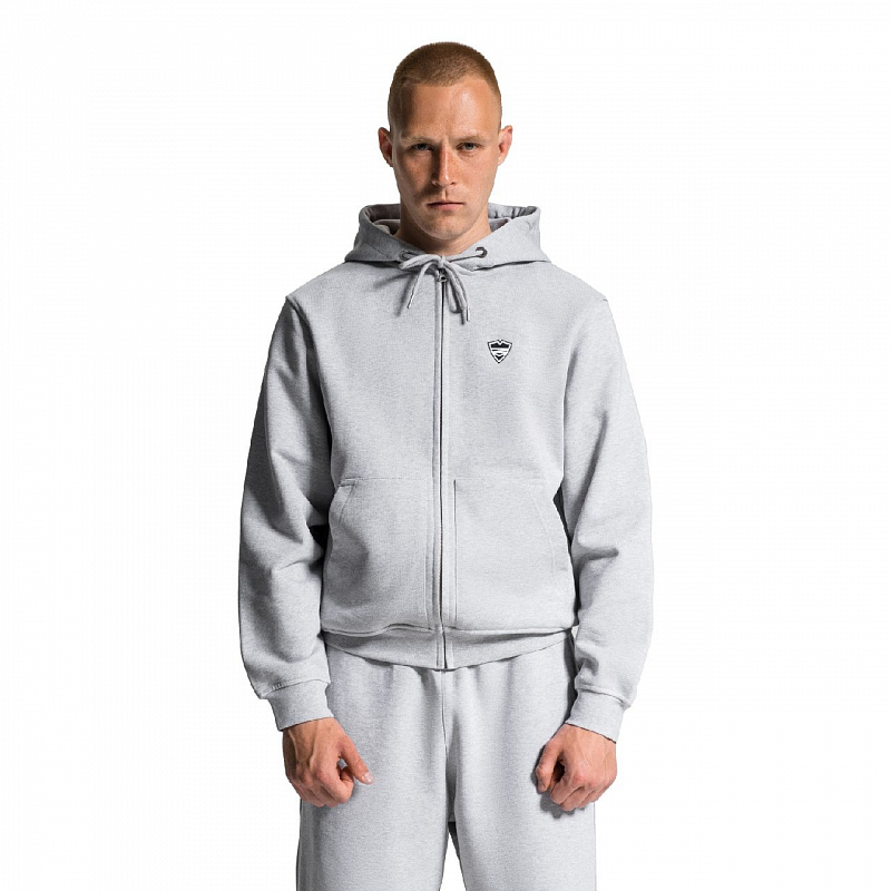 Худи Питерский щит "База" на молнии серый меланж